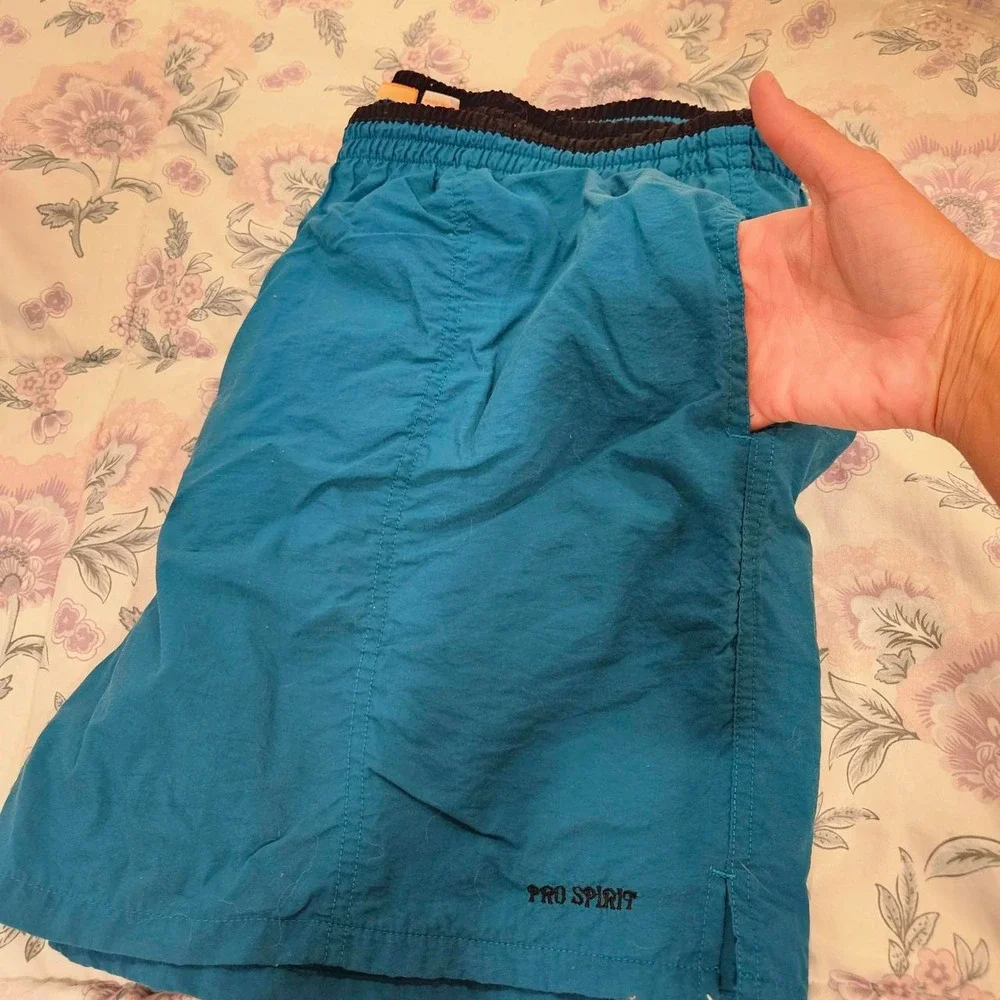 VTG 90s Pro Spirit Men Sz XL Nylon Swim Shorts Trunks Beach Mesh Lined Teal